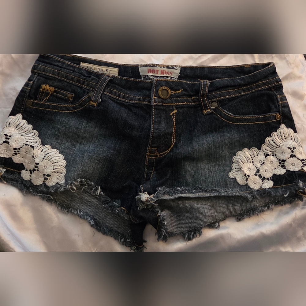 Hot Kiss Dark Blue Jean Shorts with Lace